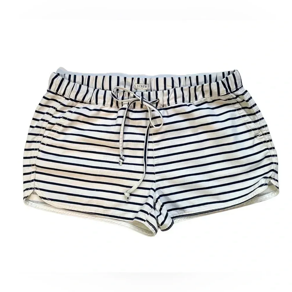 J.Crew Linen Blend Striped Drawstring Shorts Blue - Image 2