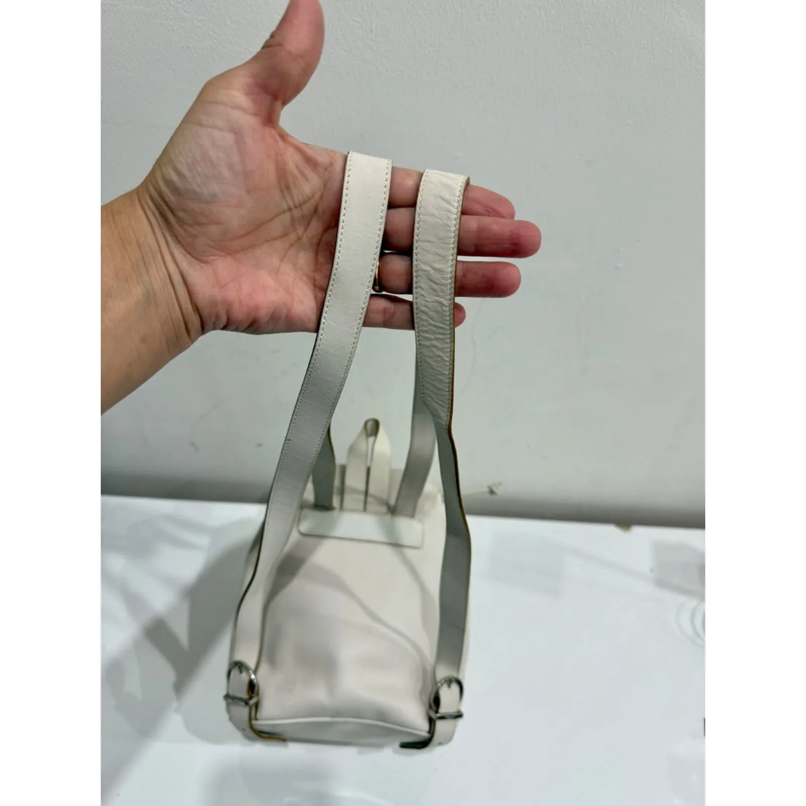 Salvatore Ferragamo Leather Small School Drawstring Backpack White / Silver - Image 14