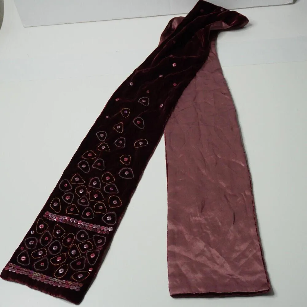 Purple Velvet Scarf Sequins Boho Fairy Whimsigoth Hippie Y2K‎ Bedazzled Bohemian - Image 2