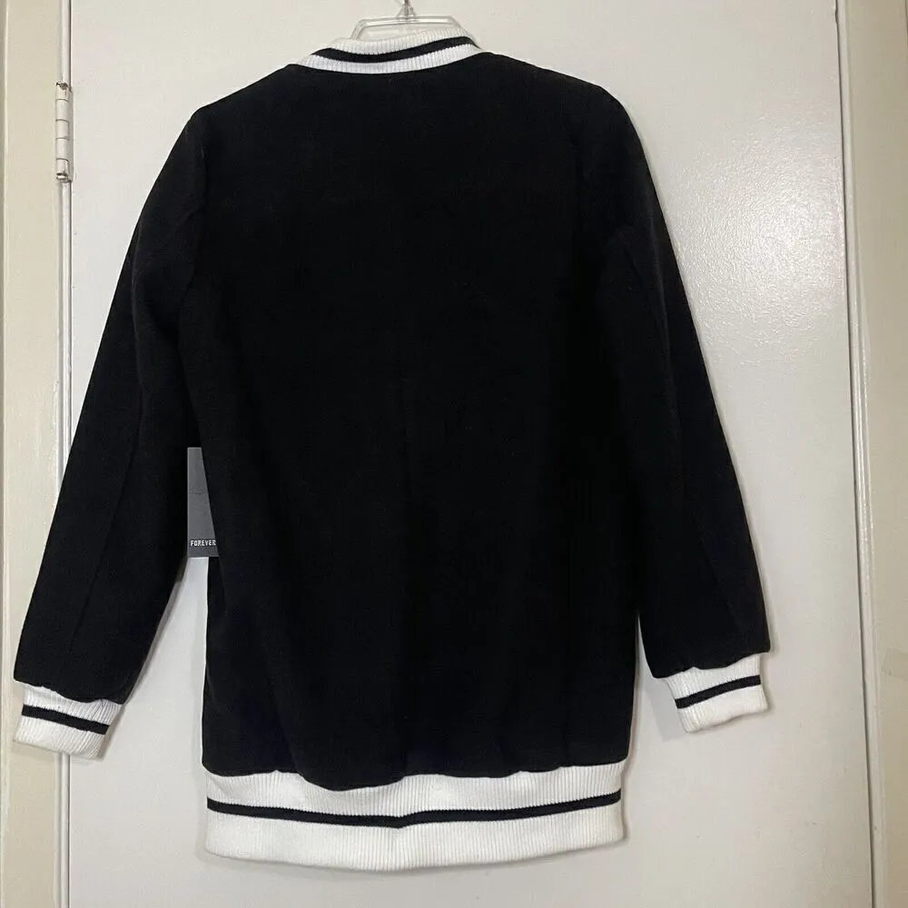 Forever 21 NEW!  black fleece varsity snap button oversized jacket size US small - Image 5