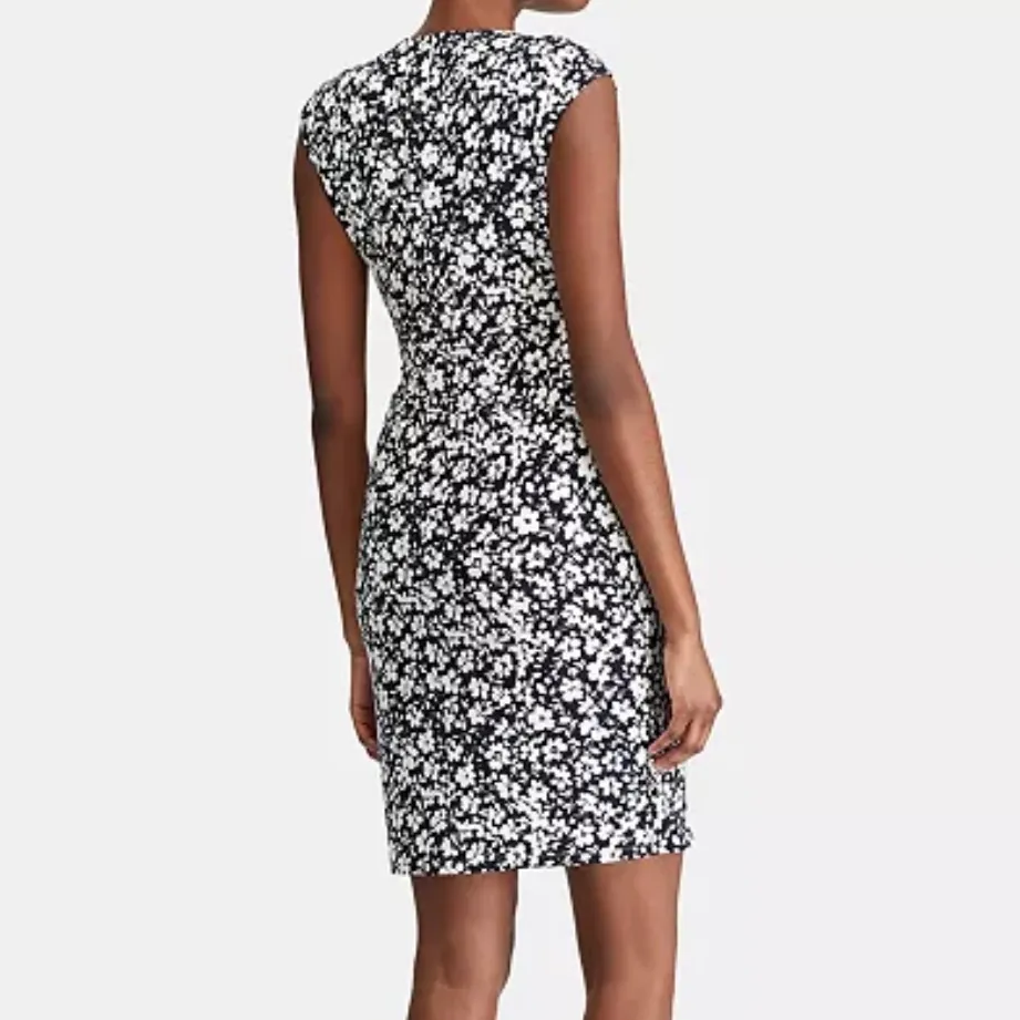🌟LAUREN RALPH LAUREN🌟 RODYA FLORAL PRINT FAUX WRAP KNIT DRESS BLUE WHITE SZ 12 - Image 2