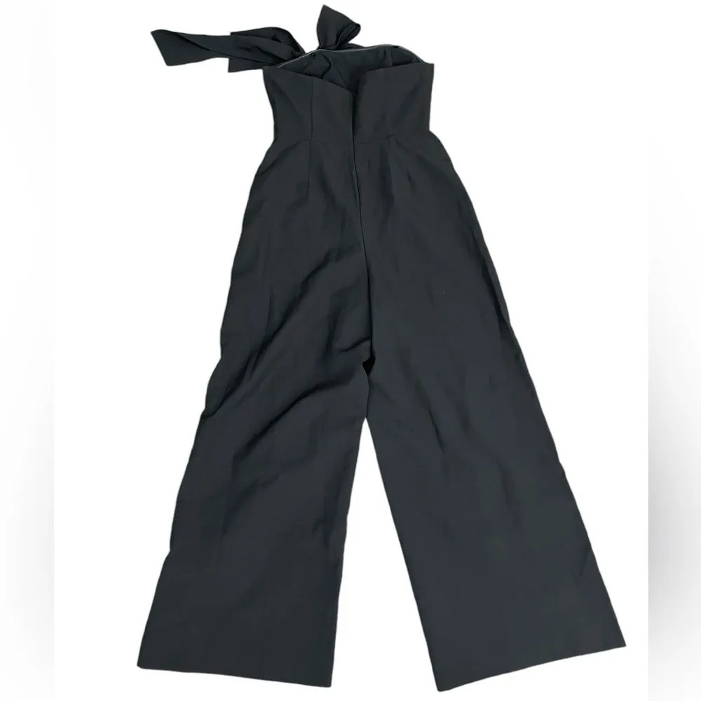SAM EDELMAN Bow-Front Strapless Black Jumpsuit Size‎ 4 Cropped Wide Leg - Image 3