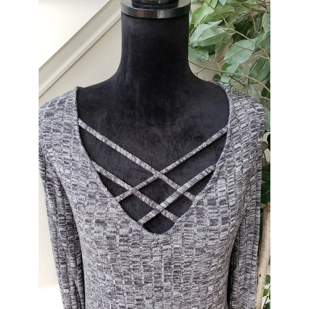 Maurices A-Line Dress Womens Size 3X Gray Knit Stretch Rayon Strappy V-Neck - Image 12