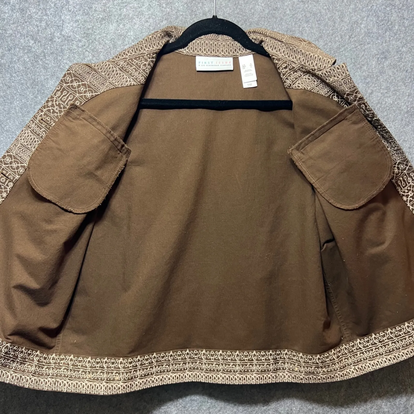 Vintage First Issue Liz‎ Claiborne Abstract Print Jacket XL Brown Button Up - Image 6