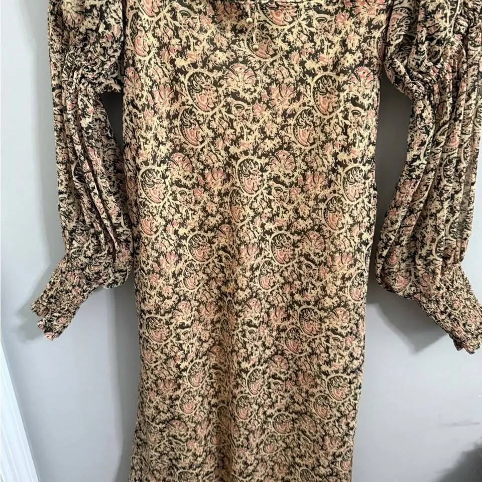 Free People Ruffled Square Neck Floral Print Long Sleeve Midi Dress S - Image 2