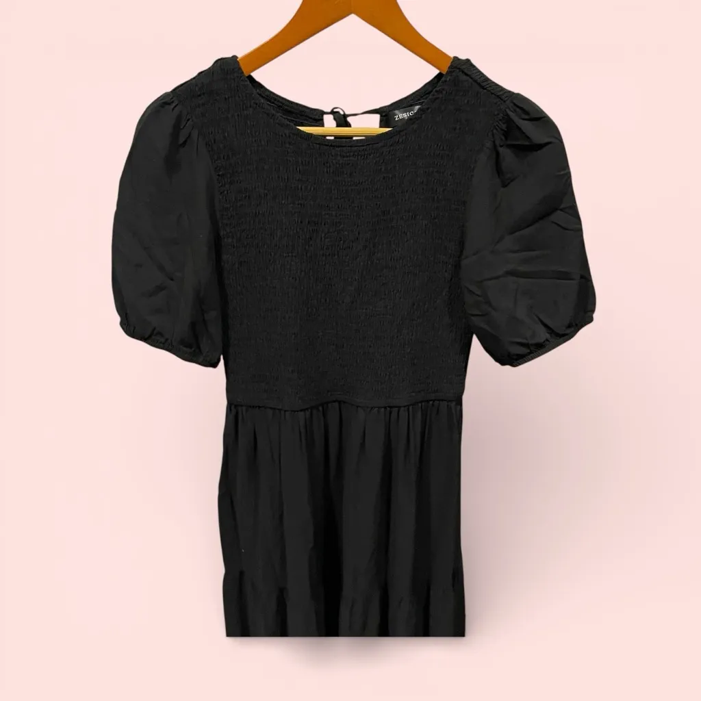 Cute black puff sleeve smocked bodice tiered maxi dress whimsigoth boho flowy Size M - Image 6