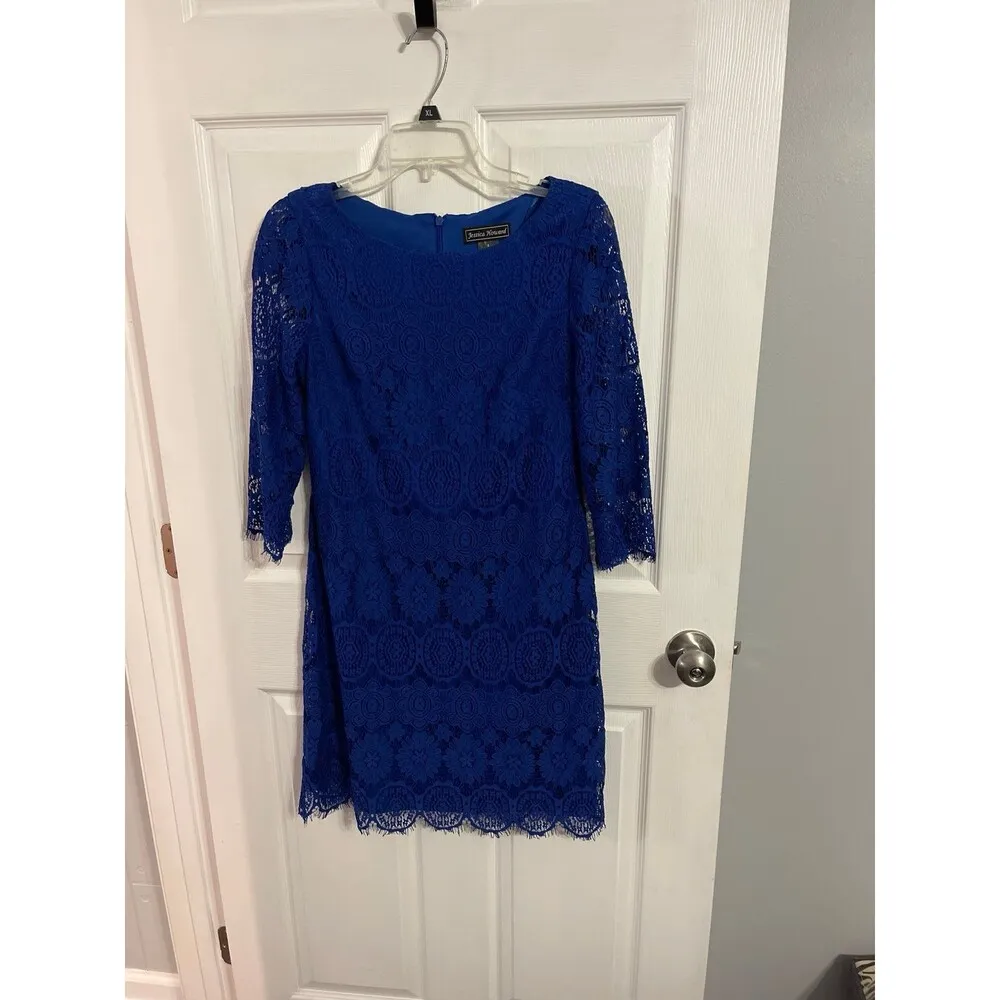 JESSICA HOWARD Scalloped-Hem Lace Shift Dress Blue Size 6 - Image 2