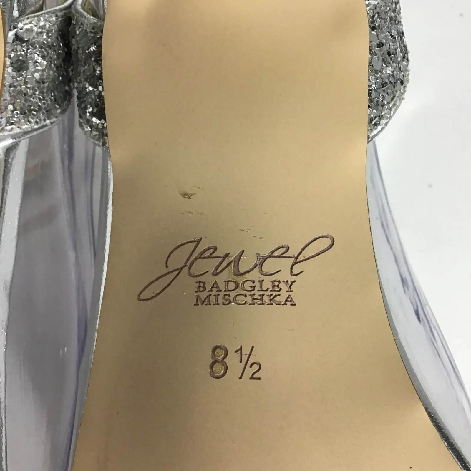 Jewel Bagley Mischka Womens Silver Sling Back‎ Stiletto Sexy Sandal Size 8.5 - Image 8