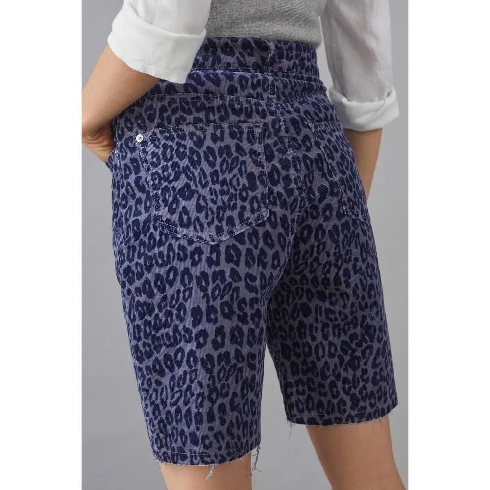 Anthropologie Pilcro Denim Corduroy Bermuda Cheetah Shorts Purple Blue 32 Long - Image 4
