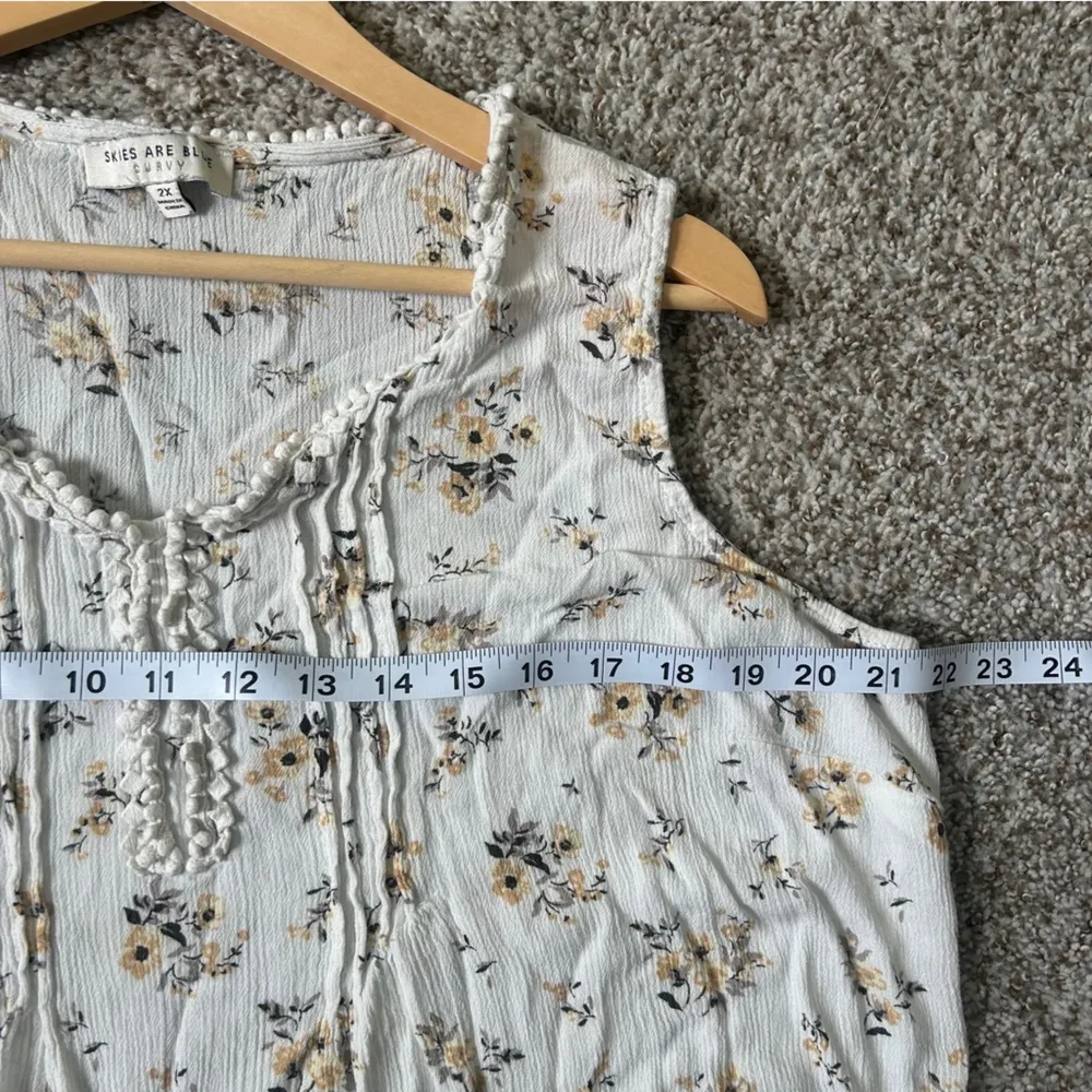 Skies Are Blue Floral Sleeveless Blouse - White and Yellow - Image 5