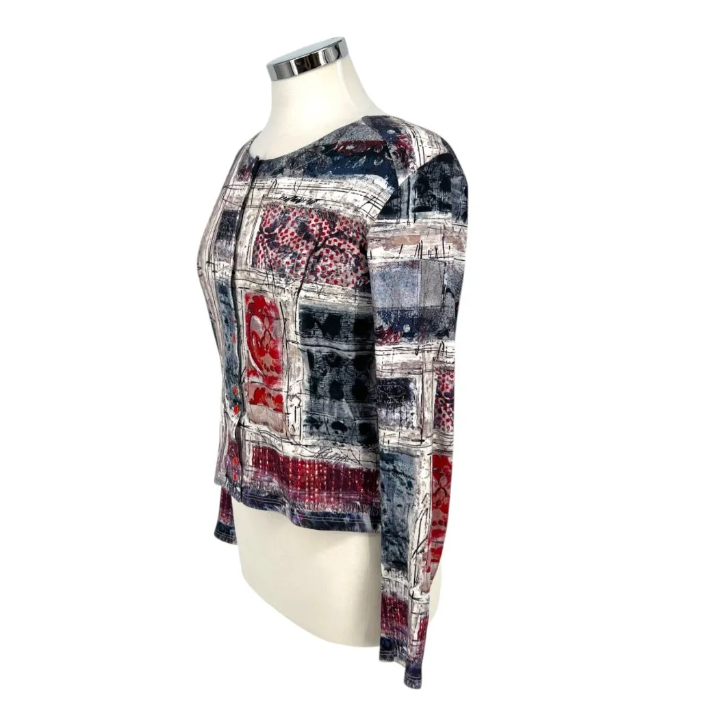 Aventures Des Toiles Abstract Patterned Cotton Cardigan Knit Top Size 38 US 8 Red Size M - Image 5