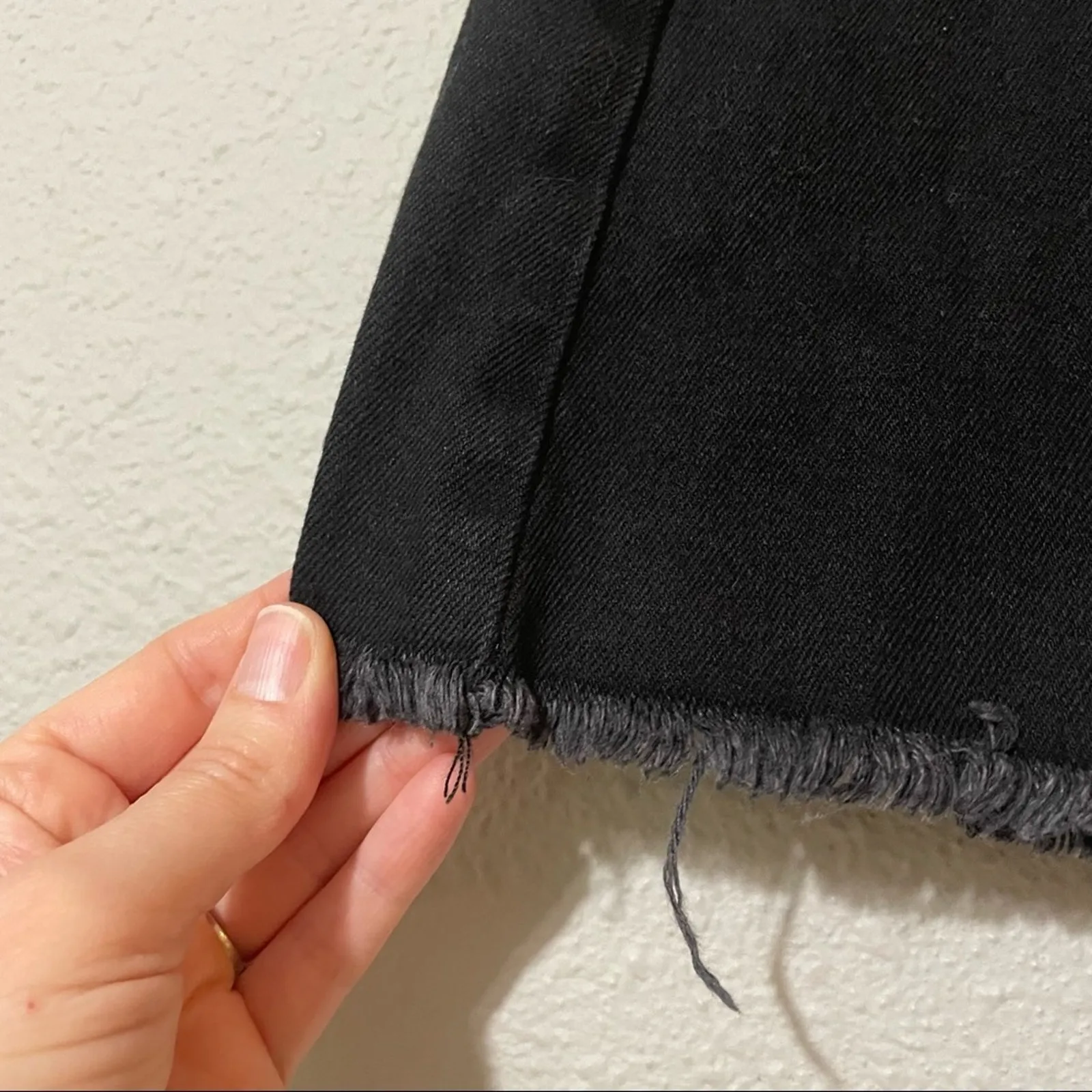 American Eagle Black Distressed Denim Cut Off Skirt 2 Button Fly - Image 10