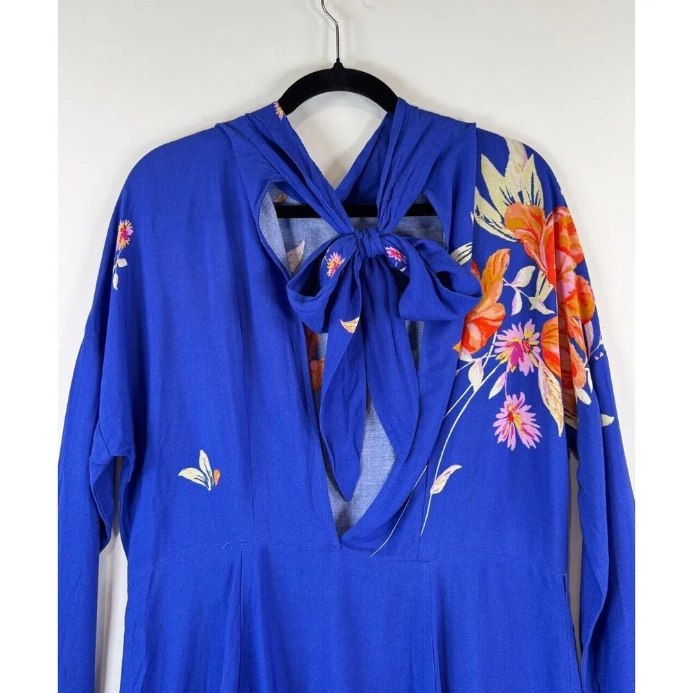 Free People Womens Dress Blue Gemma Tunic Mini Floral A Line Long Sleeve Small - Image 11