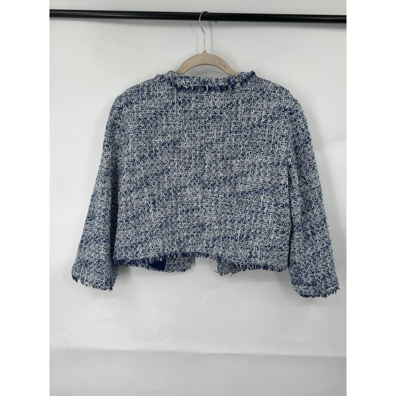 Karl Lagerfeld Tweed Crop Jacket Women Large Blue Twee Mature Academia Workwear - Image 8