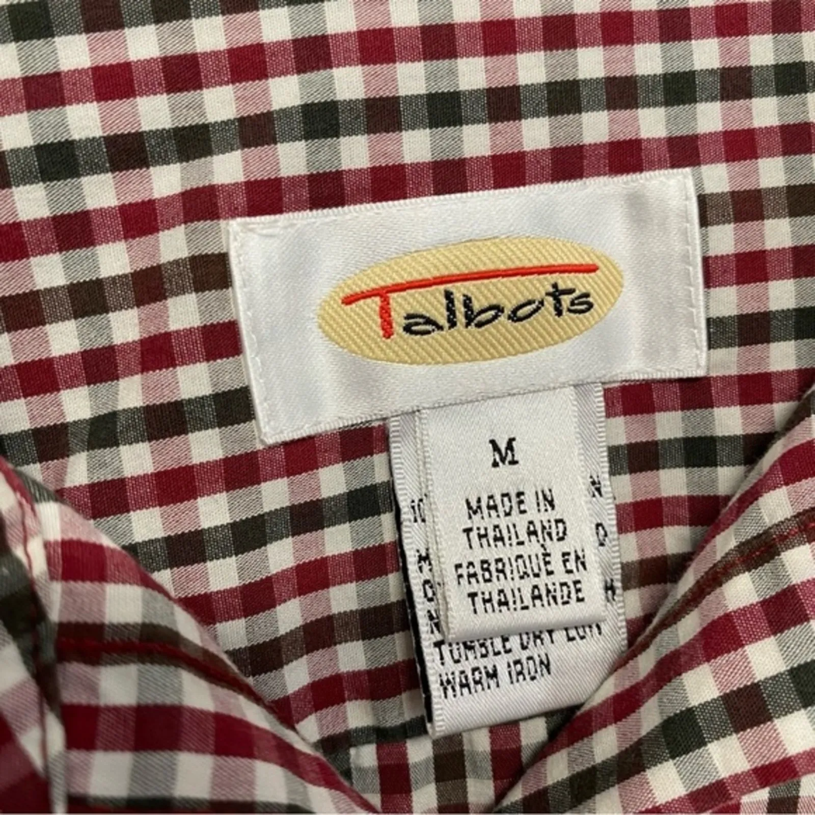Talbots Red Navy Gingham Button Down Top Medium Plaid Picnic - Image 4