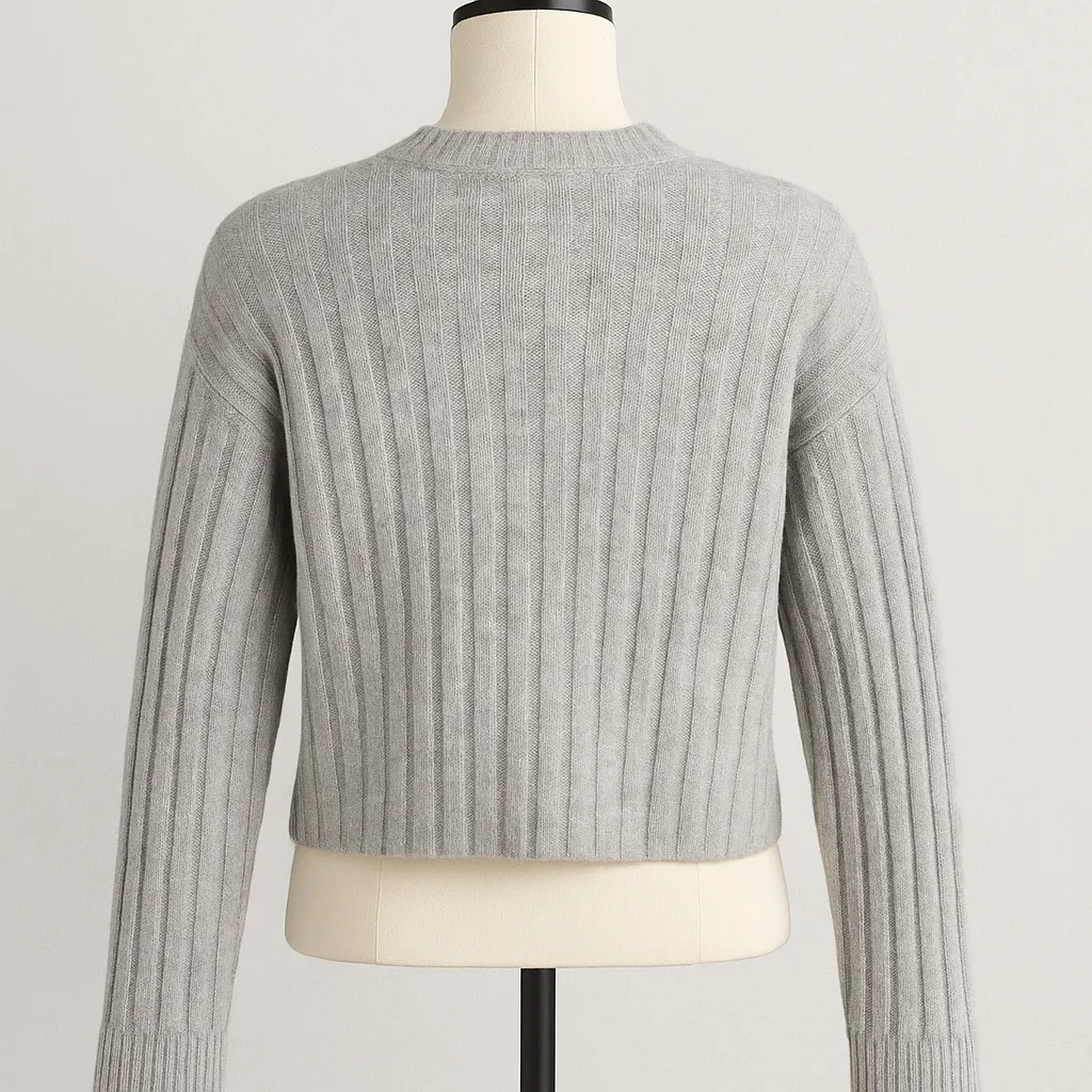 American Eagle Ribbed Knit Cropped Sweater Gray XS  Long Sleeve Crewneck Ribbed - Image 6