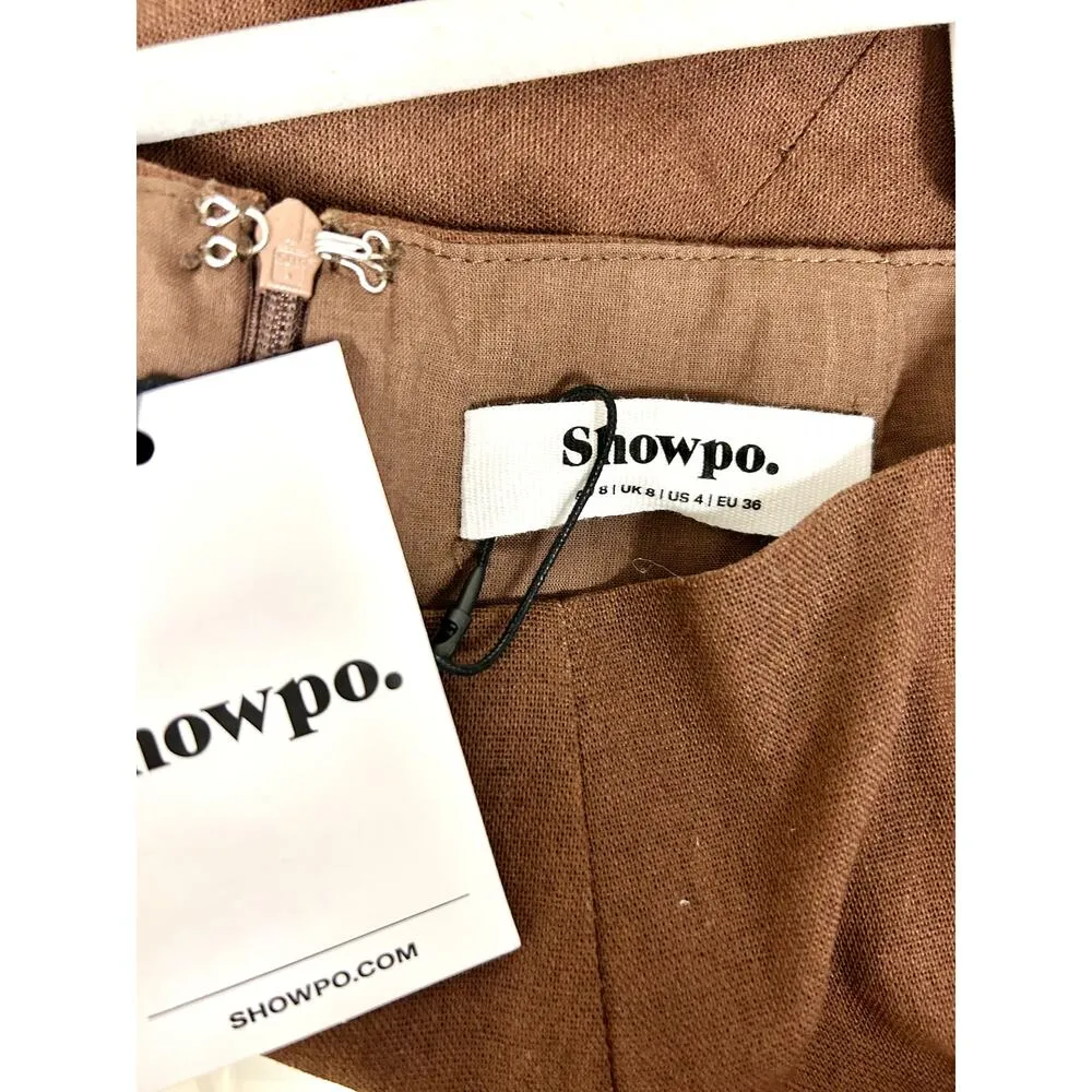 NWT Showpo. High Waisted Mini Pencil Skirt Chocolate Brown Women's Size US 4 - Image 3