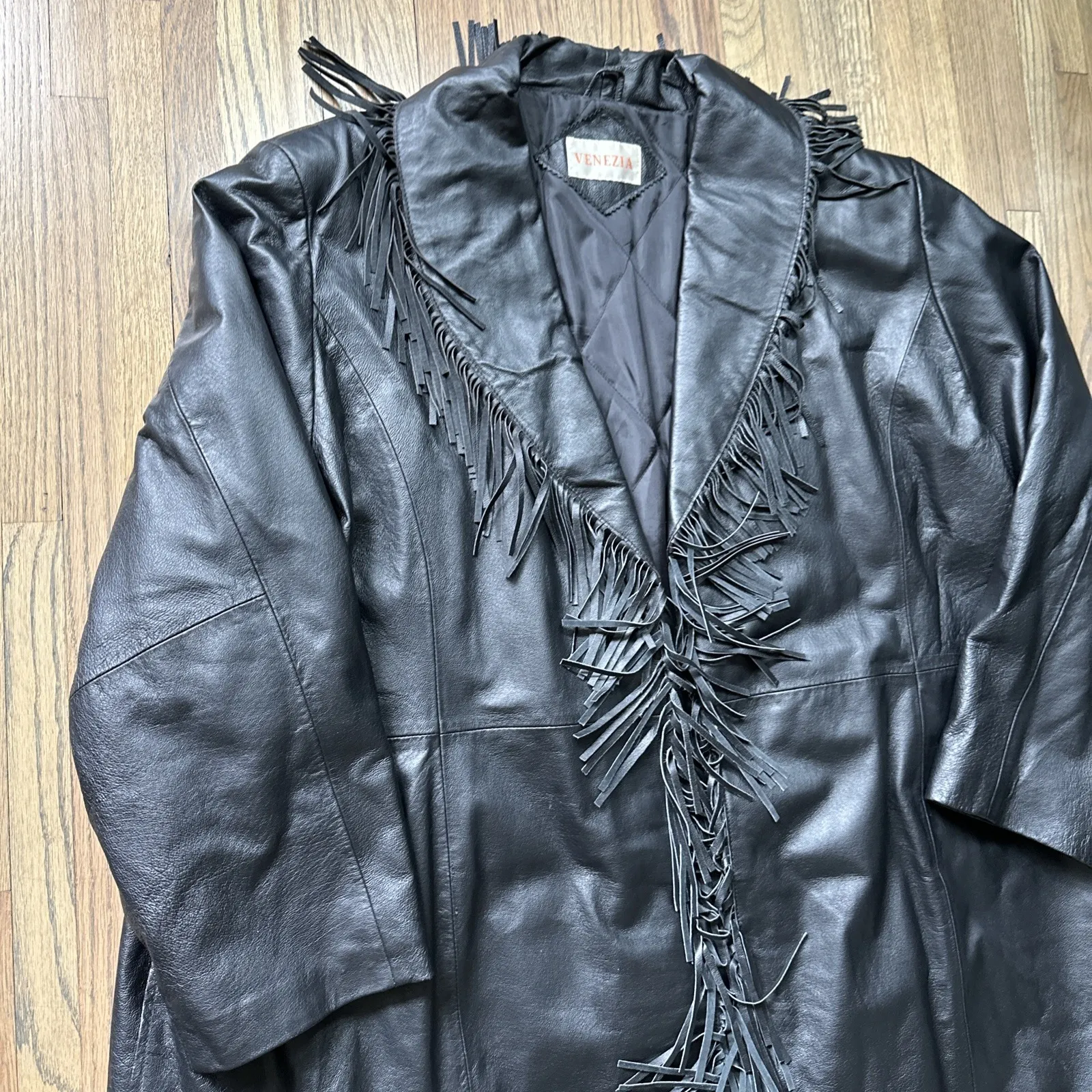 Vintage Western 100% Genuine Leather Jacket Black Hook Fringed Rodeo Cowgirl Size XL - Image 5