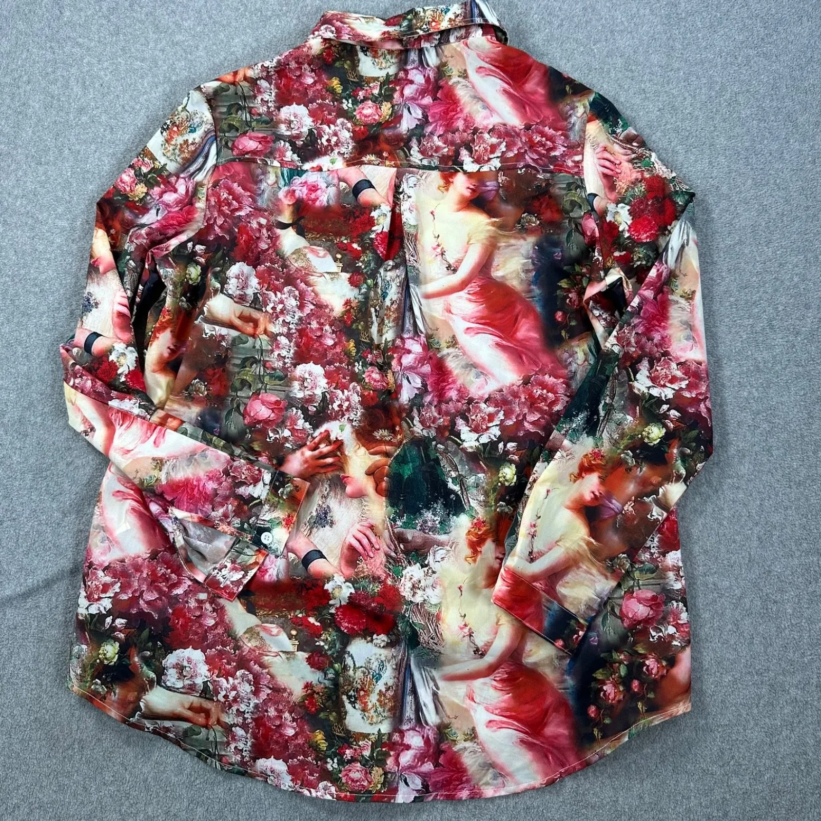 PrettyLittleThing Femme Renaissance Print Button Down Shirt Women's 2 Oversized - Image 9