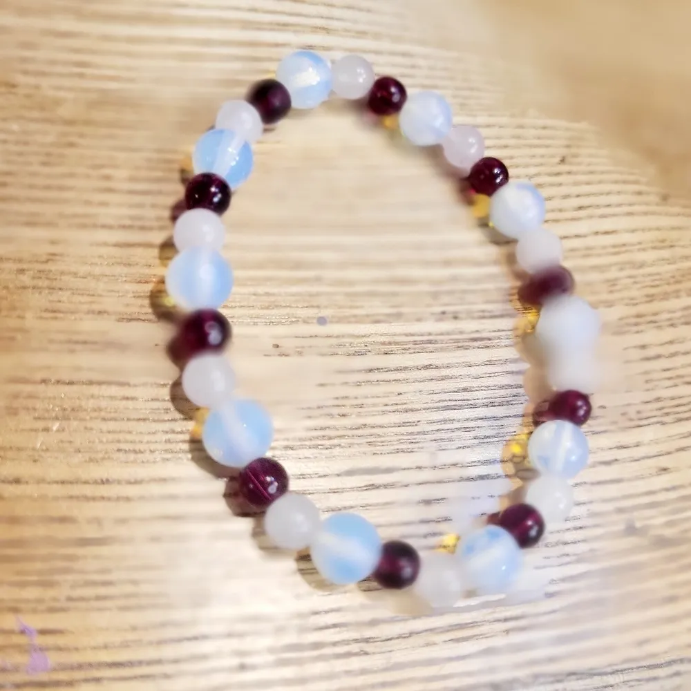 Garnet Rose Quartz Opalite stretchy bracelet Red - Image 2