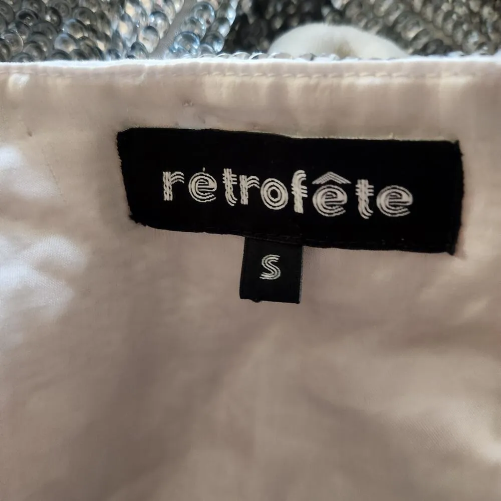 Retrofete Gabrielle Robe Sequin Dress in Silver Size Small Belt Long Sleeve - Image 11