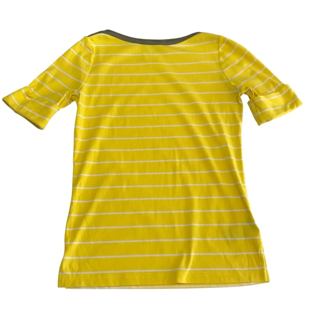 Lauren Ralph Lauren Boatneck Cuffed Sleeve T-Shirt Yellow Striped M - Image 6