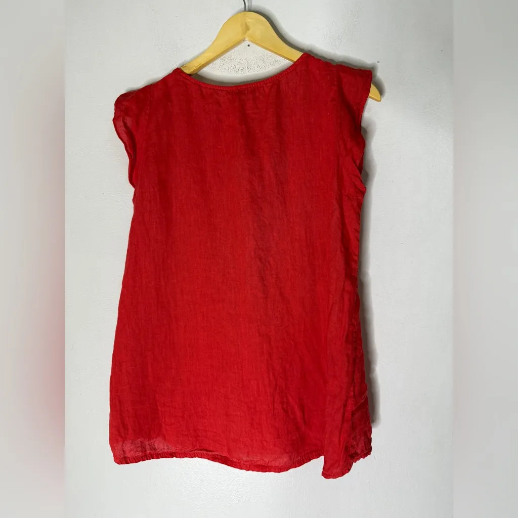 terzo millennio linen top‎ Red Short Flutter Sleeve Medium - Image 2