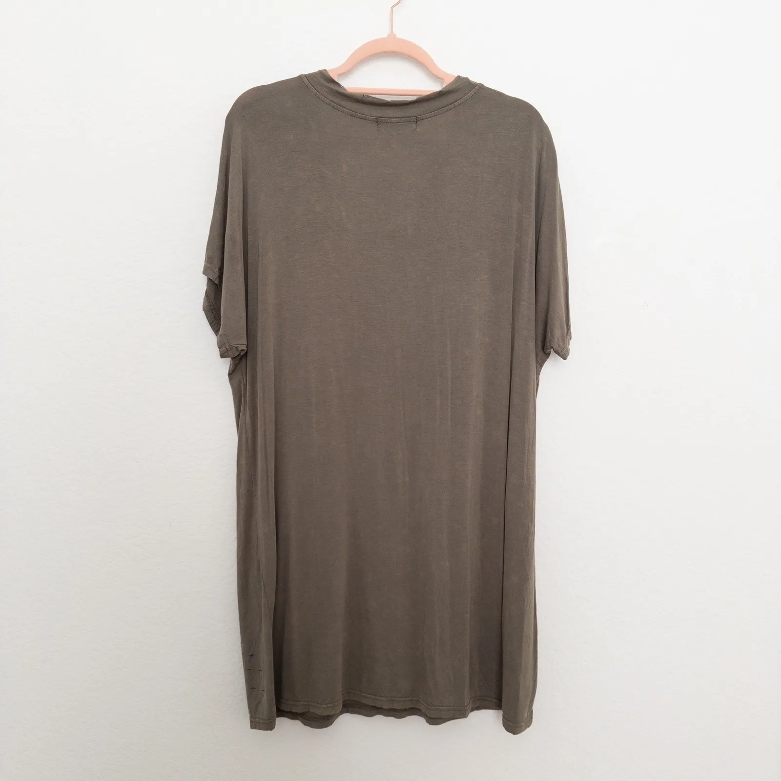 POL Womens T-Shirt Size L Olive Green Tunic Distressed Casual Oversized Grunge - Image 5