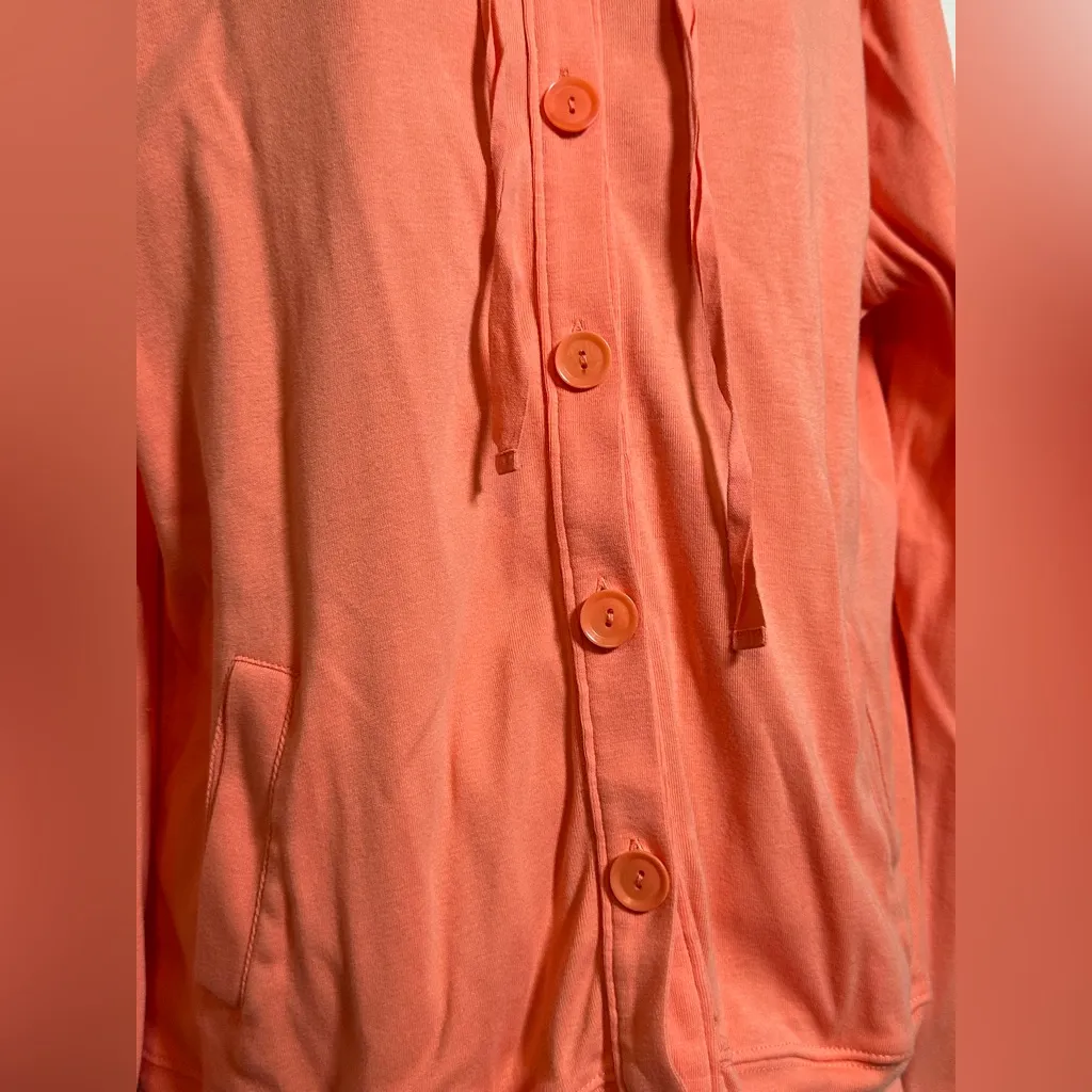 Orange Garnet Hill Women’s Button Up Light Hooded Sweater 100% Cotton Luxury M - Image 4
