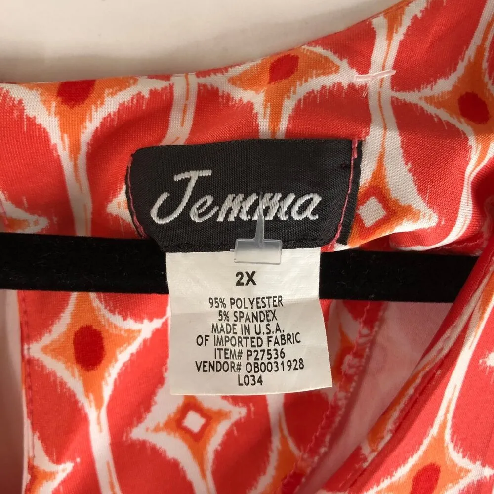 Jemma Womens Plus Size Scoop Neck Coral Geometric Print Dress 2X Pink - Image 3