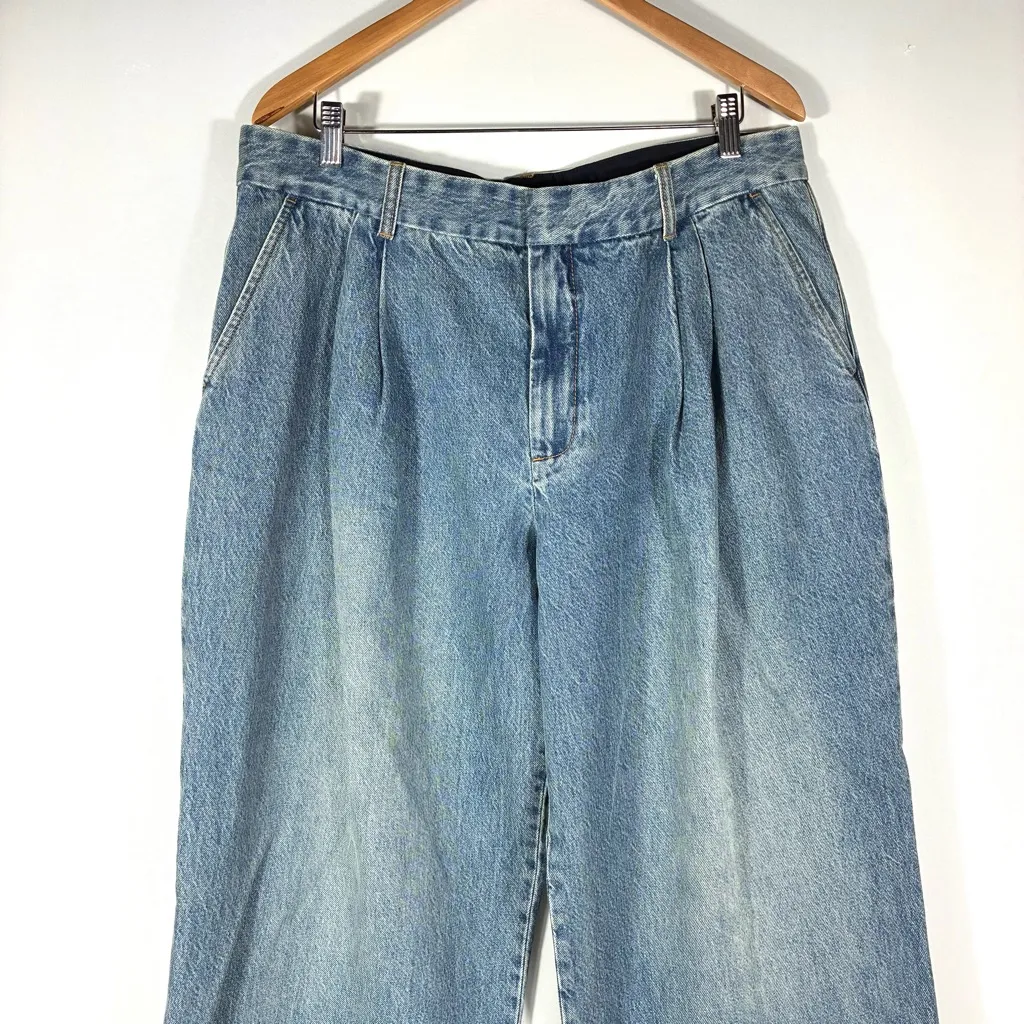 Zimmermann Illustration Pleated Wide Leg Jeans Neptune Blue AU 4 US 12 NWT - Image 16