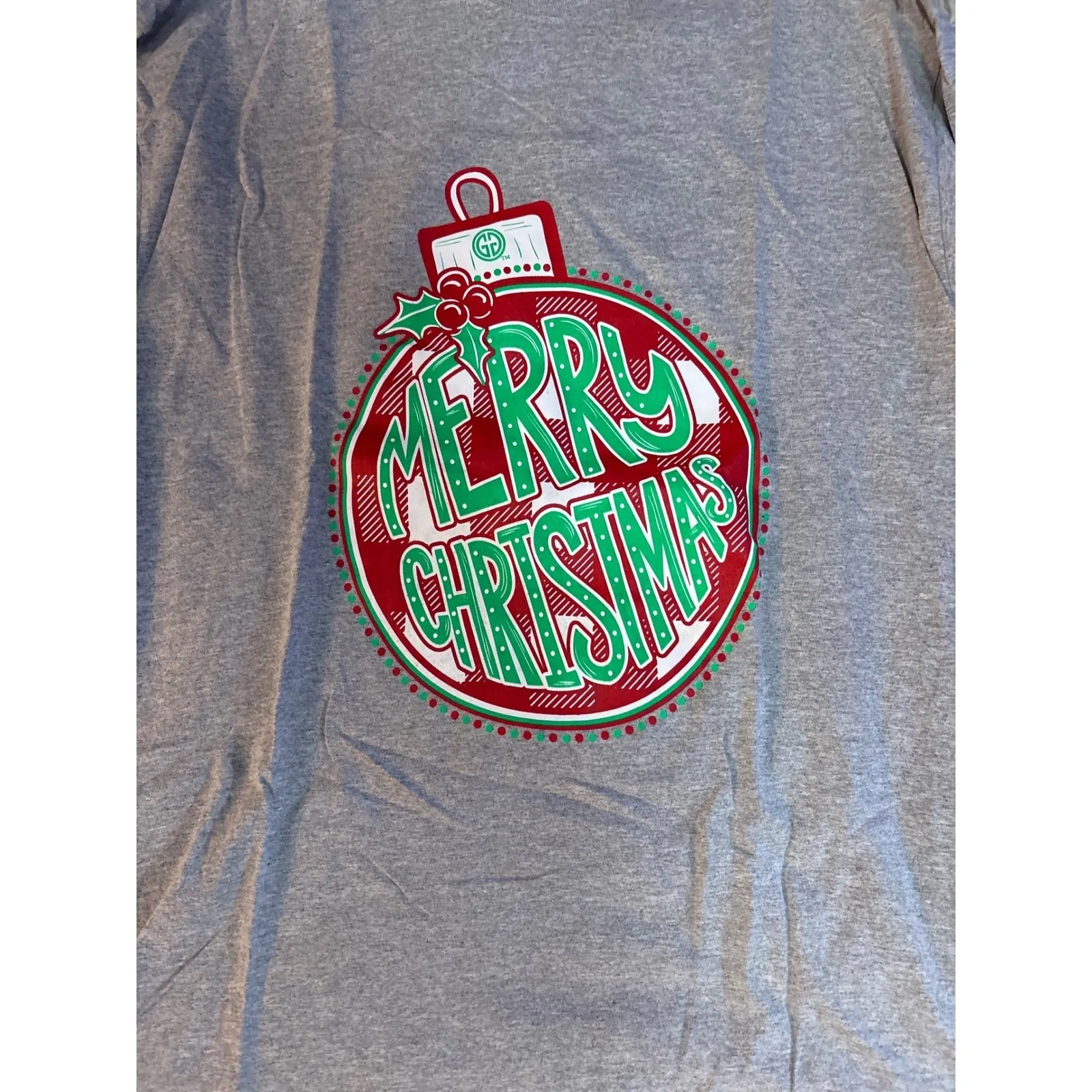 Gildan Merry Christmas Ornament Graphic Long Sleeve T Shirt Women 2XL Gray NWOT - Image 2