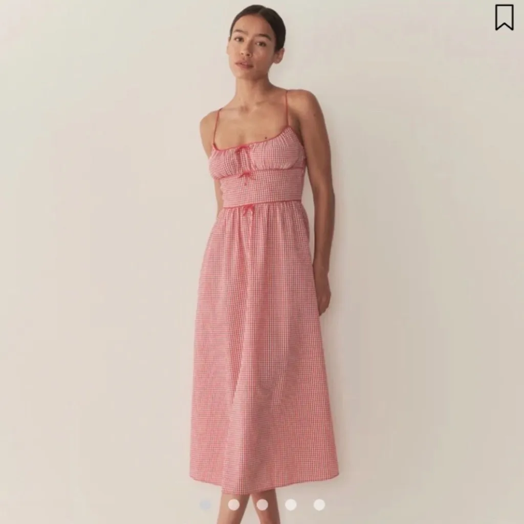 Doen NWT Belline Cotton Bow Midi Maxi Dress Rouge La Maddalena Gingham Red Sz M Pink Size M - Image 3