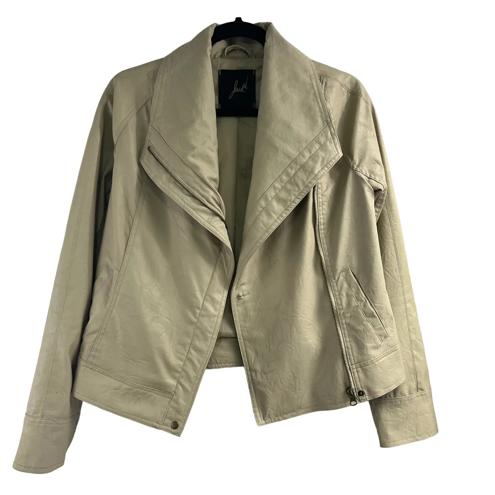 Jack Cream Faux Leather Moto Jacket Women's Size S Preppy Bikercore Sleek Fall - Image 2