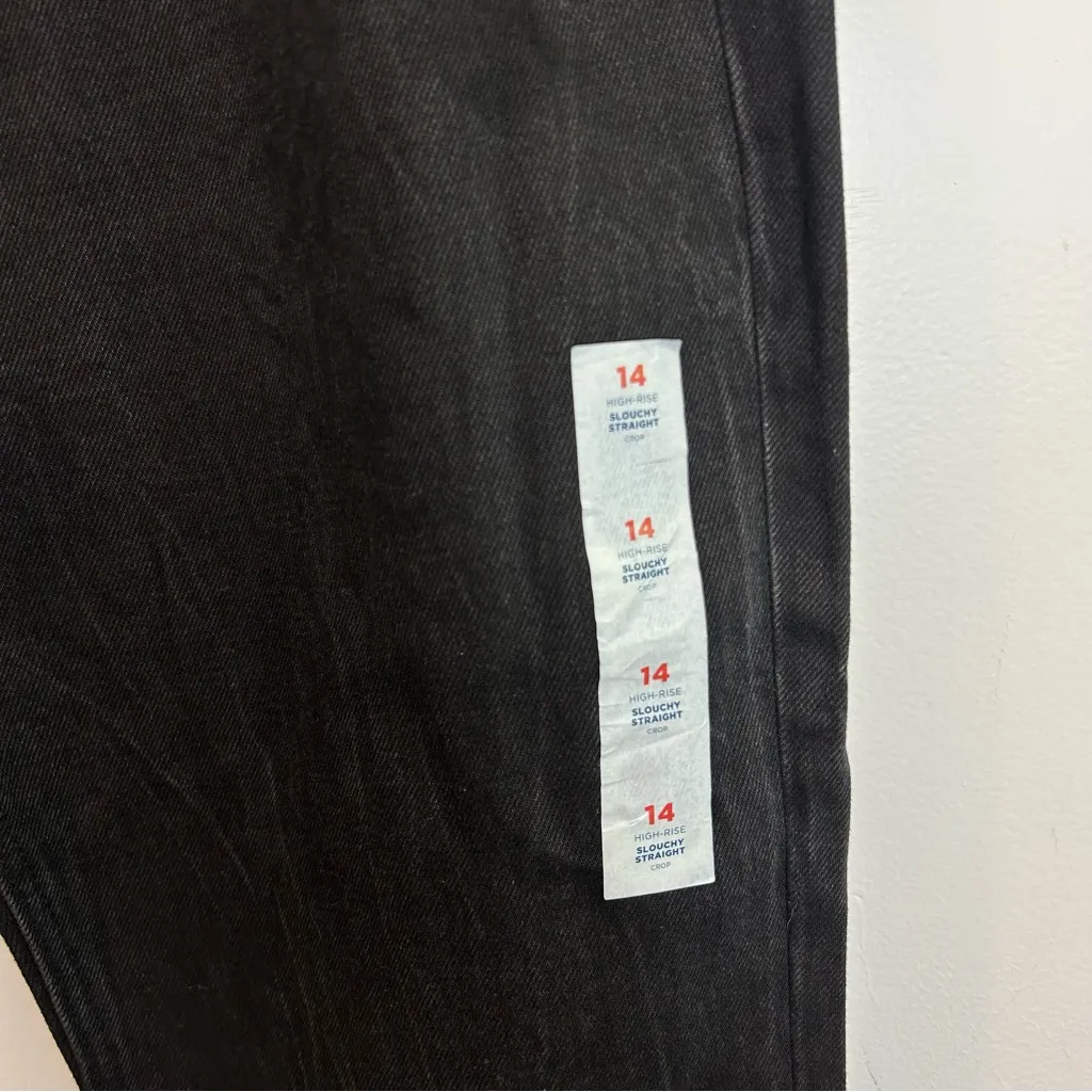 NWT Old Navy Black High Rise Slouchy Straight Distressed Black Denim Jeans Sz 14 - Image 10