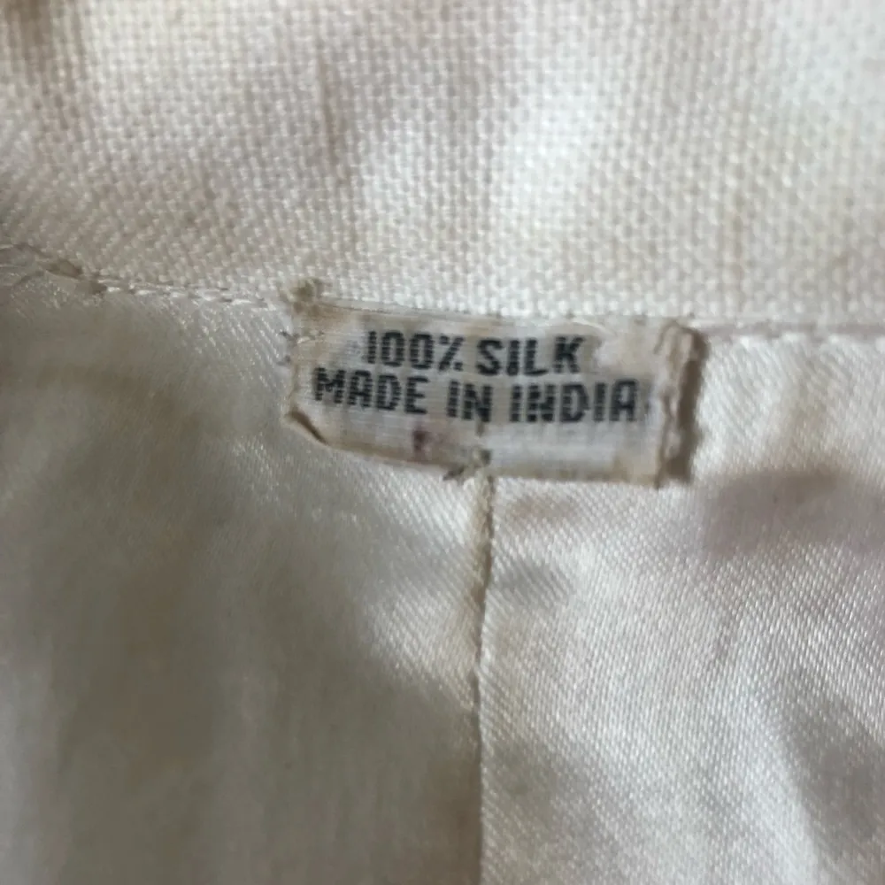 VTG 70’s Unique SILK Ombre White Navy Lined Trench Coat Silver Bling Sz 4/S Black - Image 9