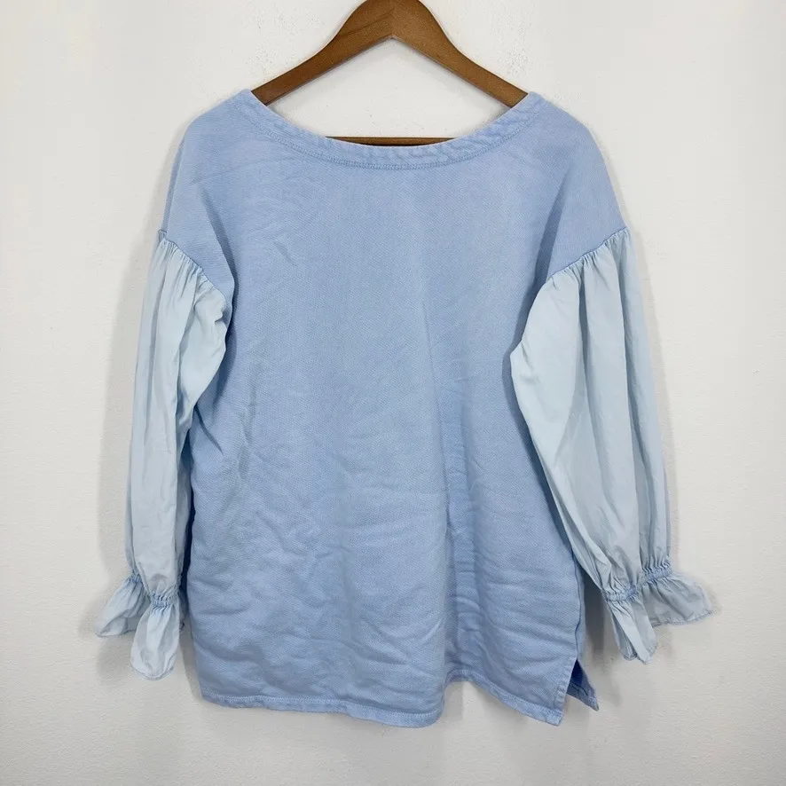 Pilcro Light Blue Cotton Blend Long Sleeve Ruffle Cuff Sweatshirt Top Women's M - Image 11