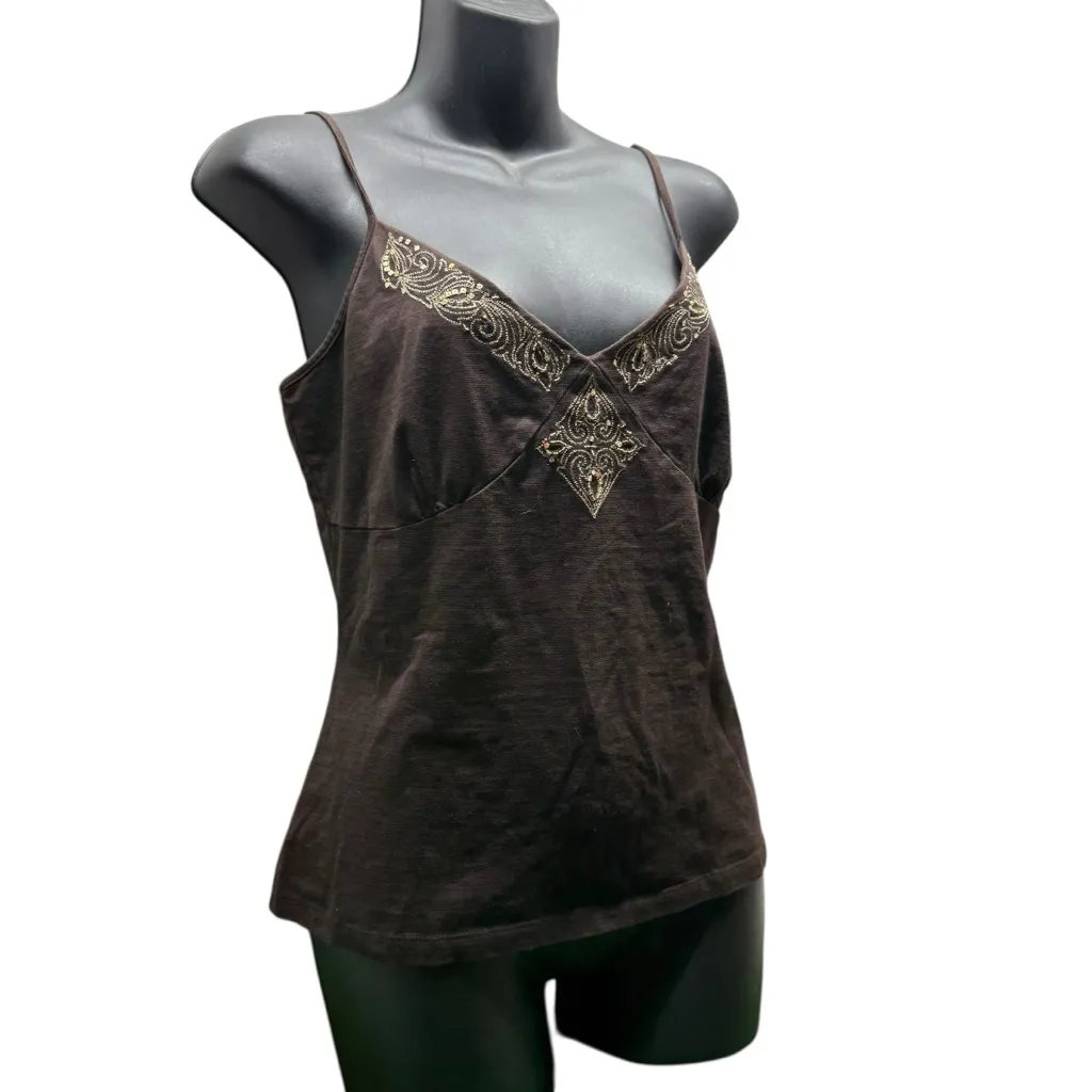 Y2K Embellished Cami Tank Top Brown Size L - Image 2