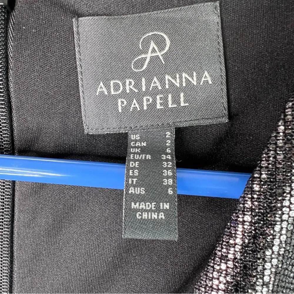 Adrianna Papell Sz 2 SilverGray Metallic Surplice Peplum Long Sleeve Tul… - Image 6