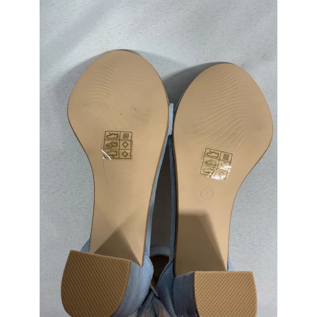 Womans New Allegra K Strappy Sandals Size 7 Blue Open Almond Toe Block Heel - Image 7
