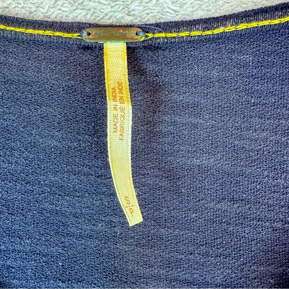 Free People Navy Blue Boho Yellow Embroidered Blouse - Image 9