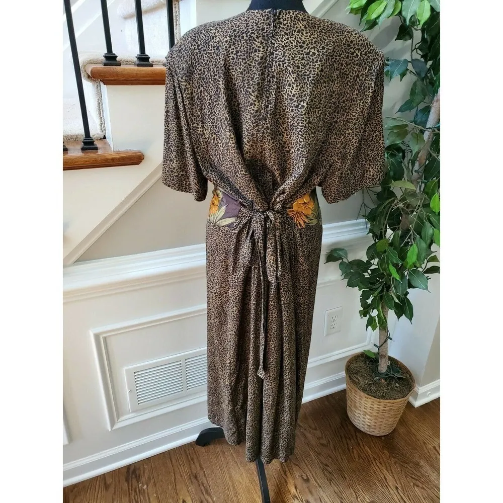 Floral Scoop Neck Short Sleeve Long Maxi Dress 18W Brown - Image 5