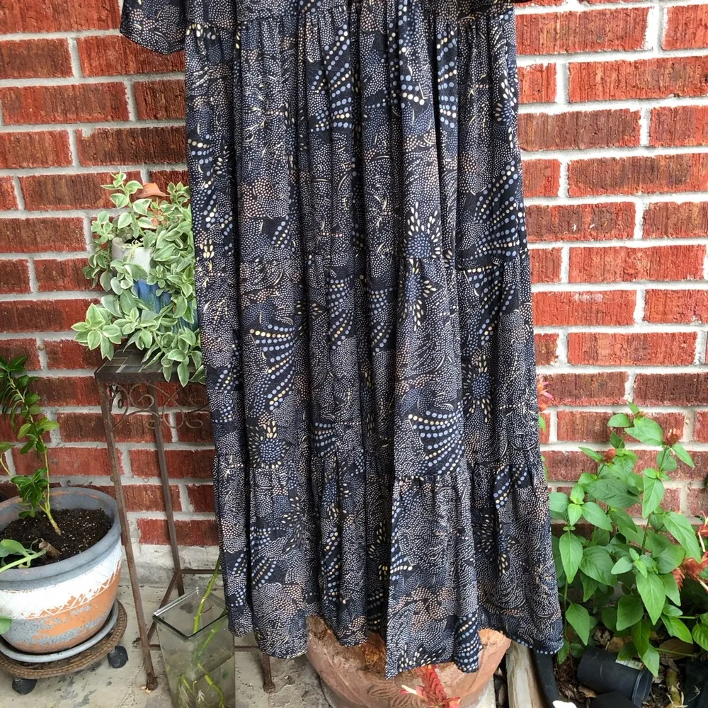 Paani Boho Black Prairie Metallic Abstract Print Tiered Maxi Flowy Dress - Image 7