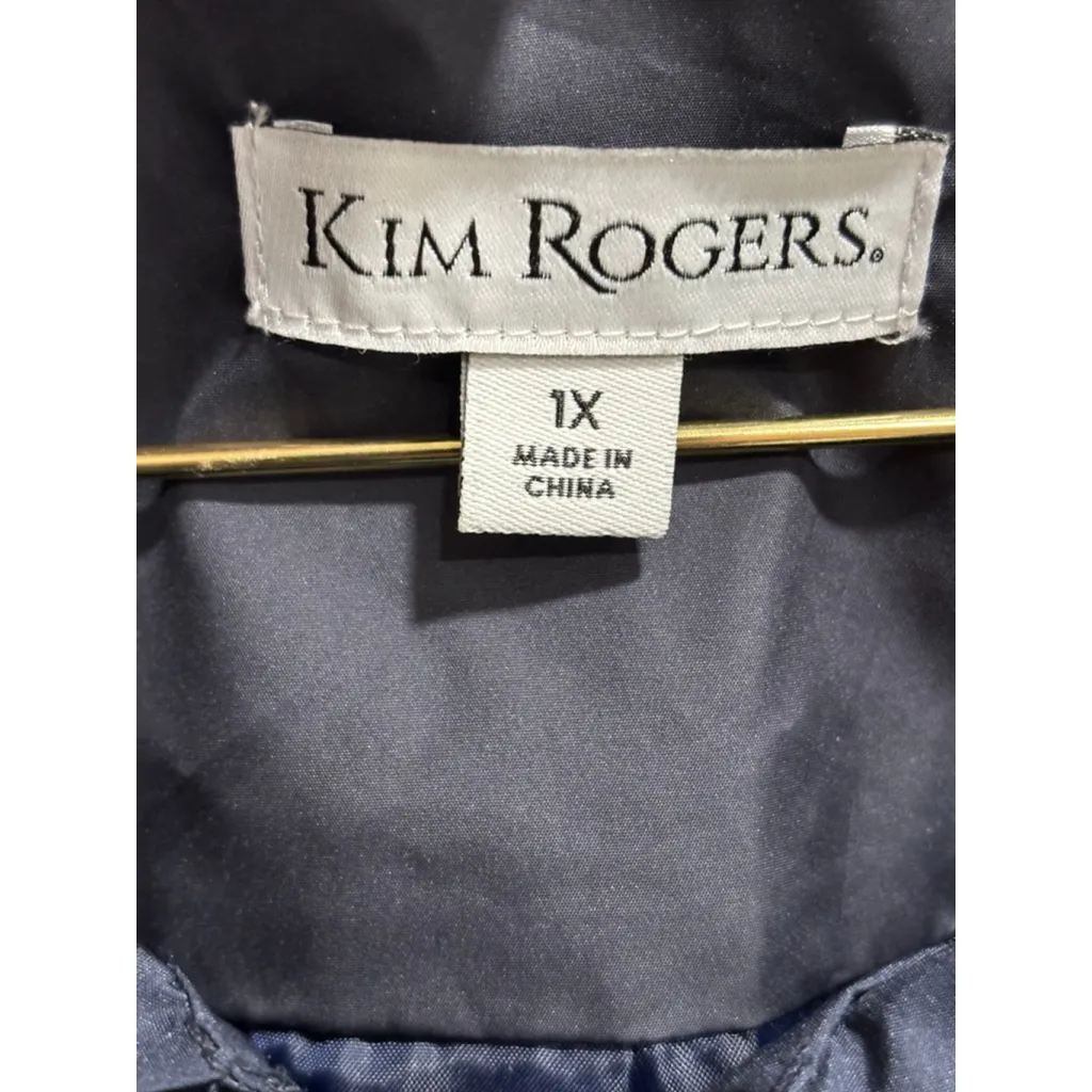 Kim Rogers Lightweight Raincoat, Hooded Jacket, Women’s 1X Green Navy Striped - Image 5