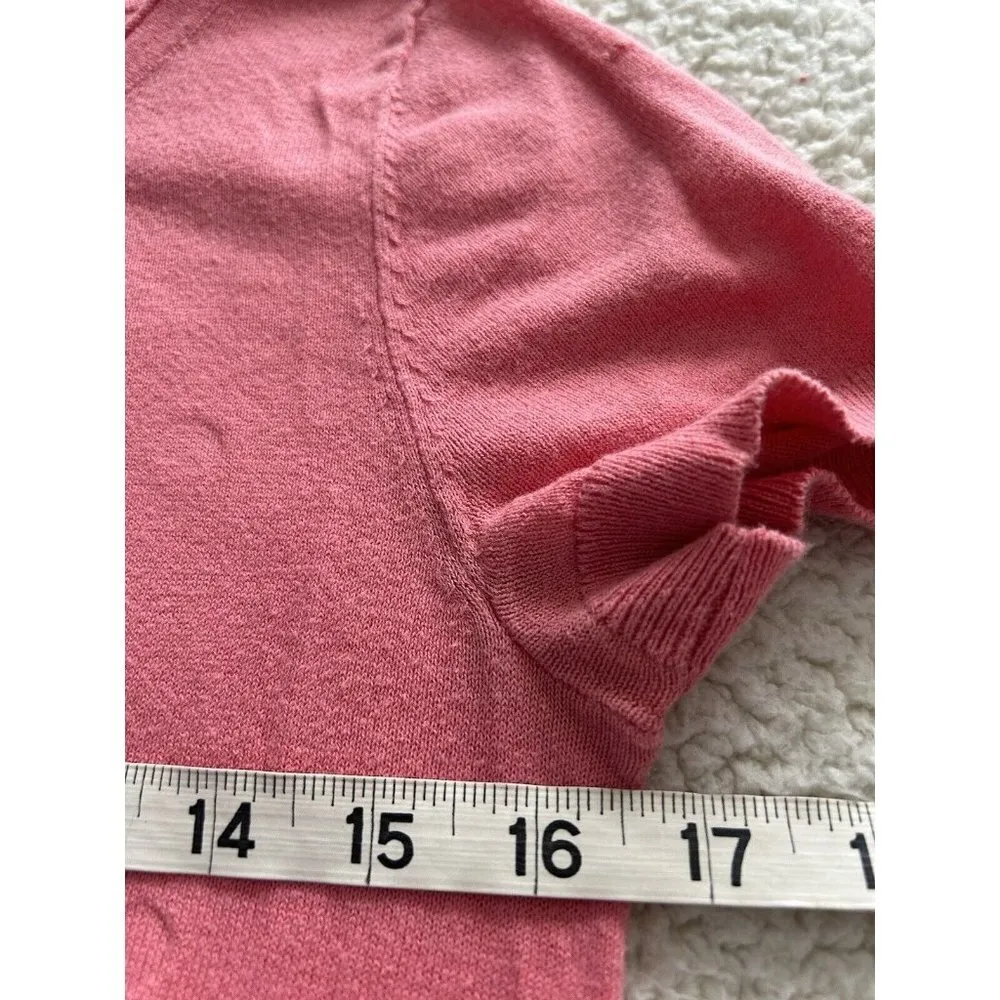 LOFT Ann Taylor  Short Sleeve Round Neck Button Down Knit Top Pink Sz XS - Image 5