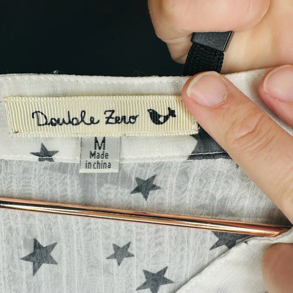 Double Zero Long Sleeve Sheer Button Front Star Printed Cutout Top Size Medium - Image 8
