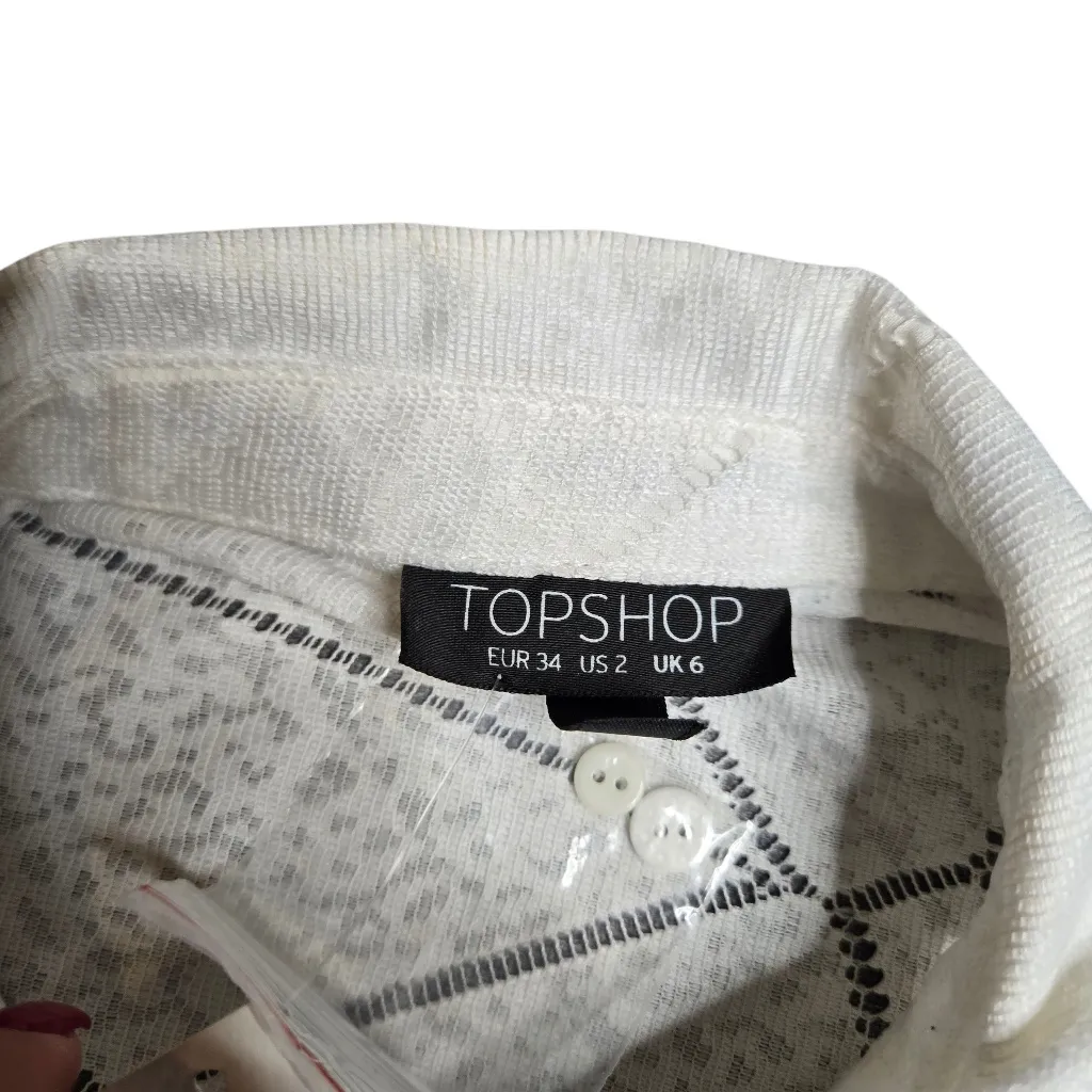 Topshop White Geometric Short Sleeve Blouse - Image 3