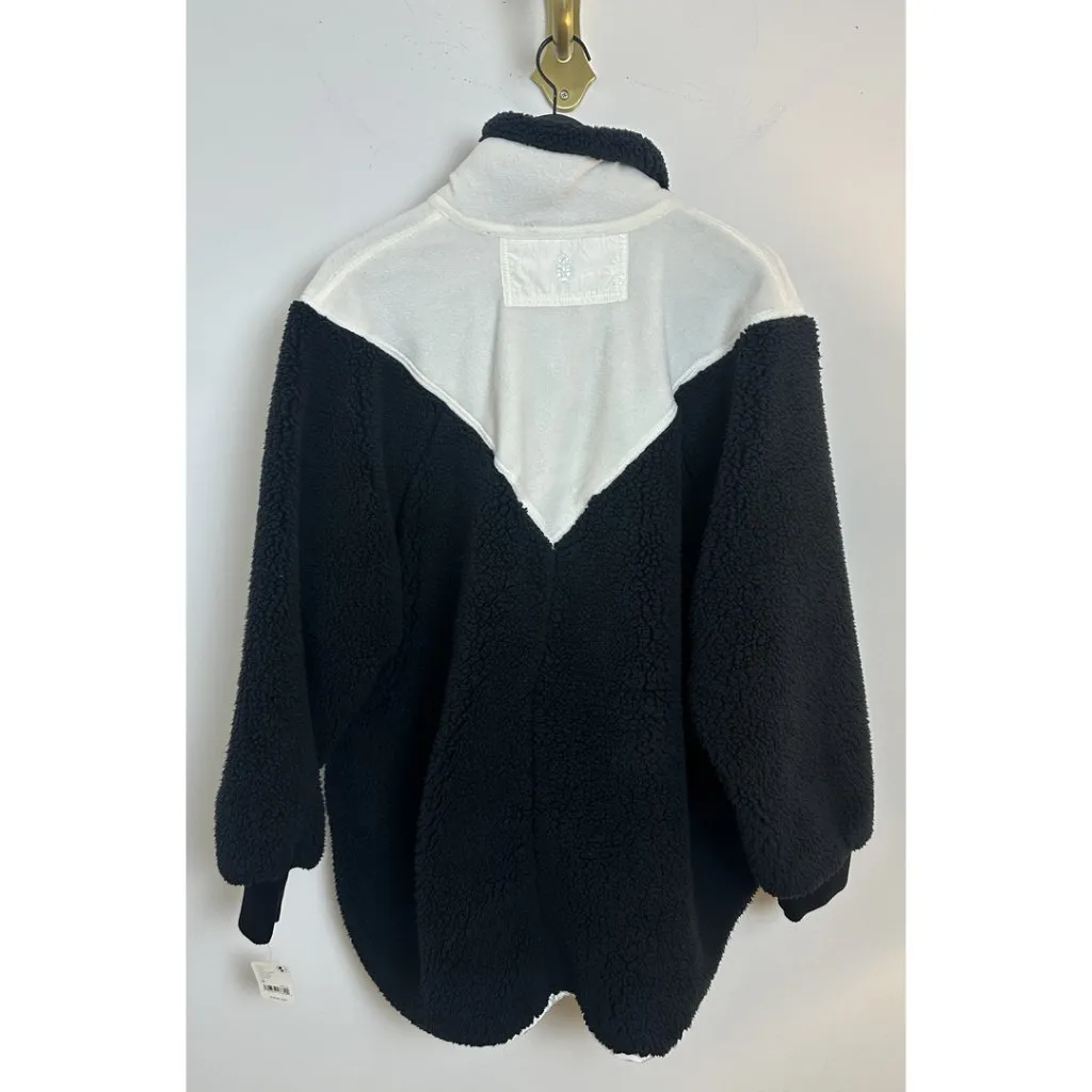 FREE PEOPLE Fall To Rise Fleece Quarter Snap in Black Combo Size Medium NWT White - Image 9