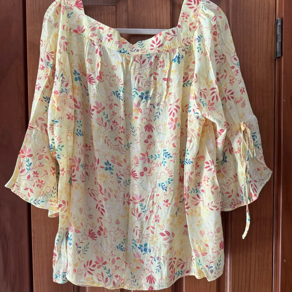 Zac & Rachel Square Neck Blouse Top Women’s 1X Yellow Floral Summer Easter - Image 3