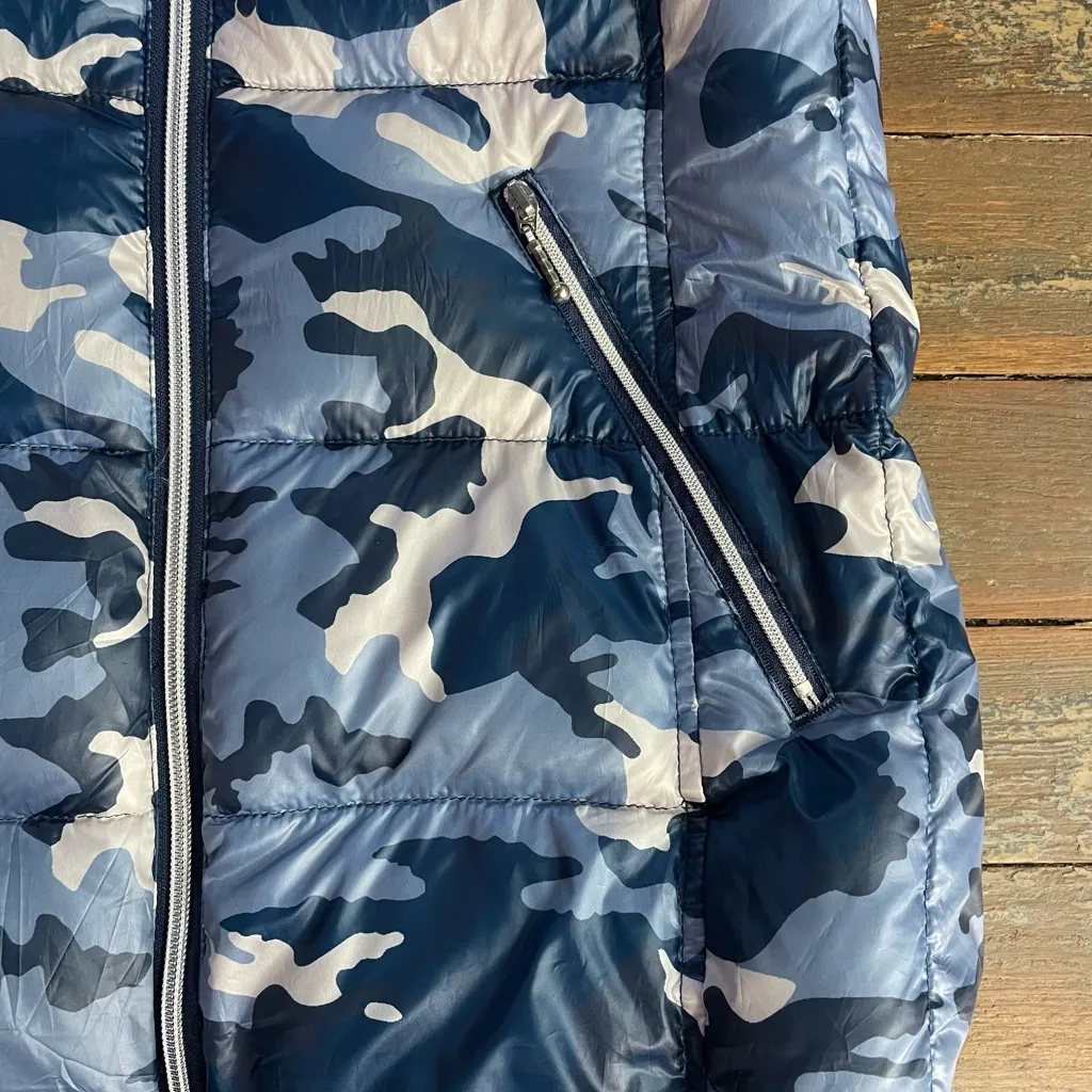 My Anorak Blue Camo Removable Hooded Duck Down Puffer Vest Outerwear Sz S 🧡 White - Image 11